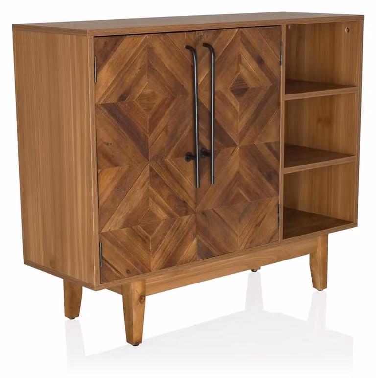 Comodino in legno, nero e marrone, dimensioni 95 x 32 x 79,5 cm, con doppie ante