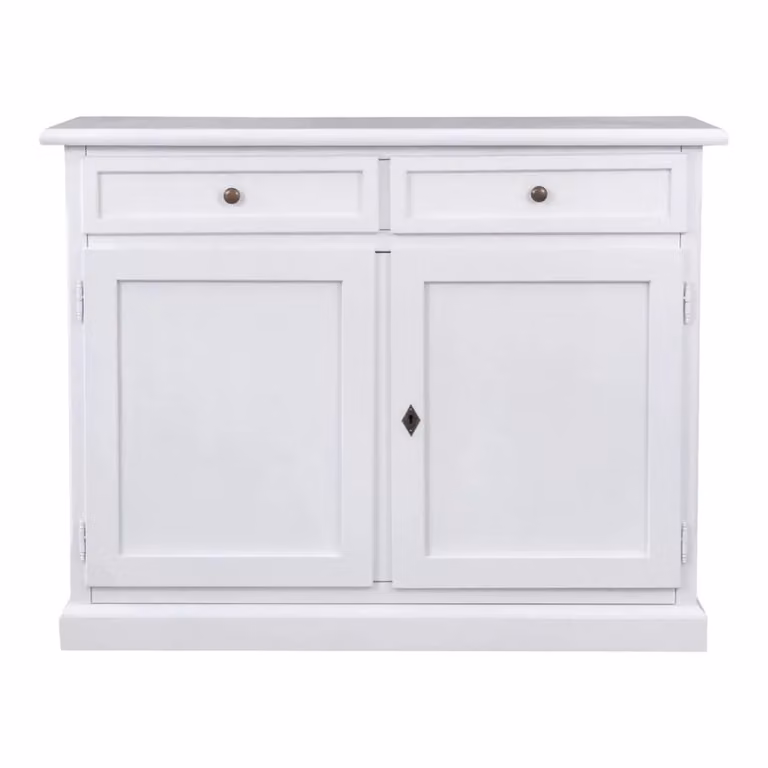 Madia credenza in stile arte povera con 2 porte in legno bianco Mobili 2G L: 105 cm, P: 42 cm, H: 85 cm