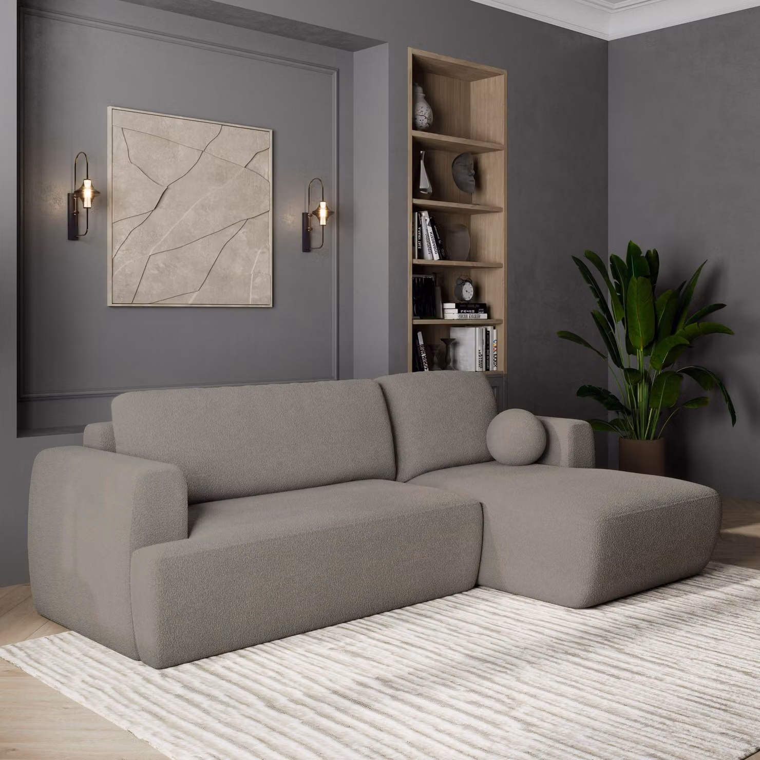 Divano angolare SENTI N R-S di Masseno con funzione letto a L, divano con box letto, divano da soggiorno, divano, divano letto, set di divani - grigio chiaro, ORA O MAI PIÙ 83
