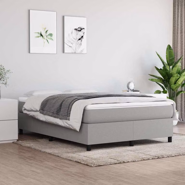 Letto Ibrido vidaXL con Giroletto a Molle e Materasso in Tessuto Grigio e Bianco L/P: 140 x 200 cm