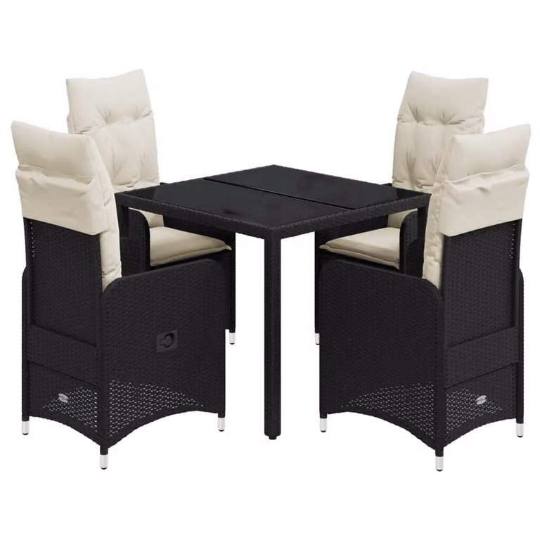 Set Bistrò da Giardino 5 pz con Cuscini in Polyrattan Nero
