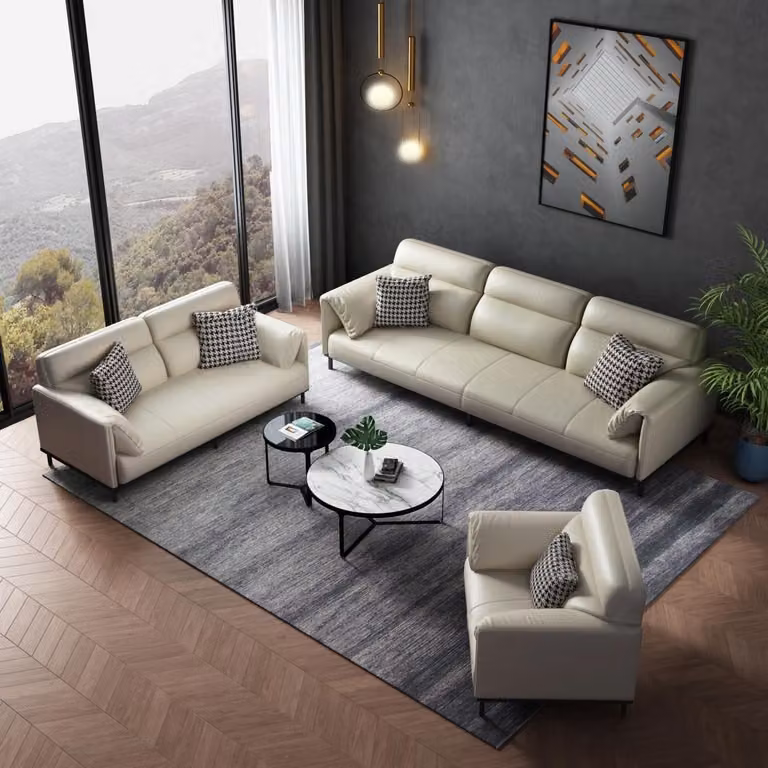 Luxuriöse Wohnzimmer Sofagarnitur 3+2+1 Set Garnitur Leder Polster Couchen
