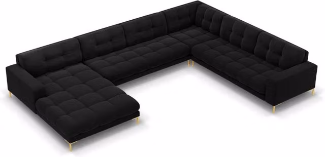 Divano panoramico destro Bali Cosmopolitan Design in velluto nero e oro con 7 posti L/P/H: 327 x 134 x 75 cm – 1