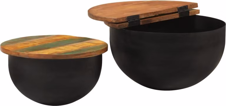 vidaXL Set di 2 tavolini da caffè nero in legno massiccio antico