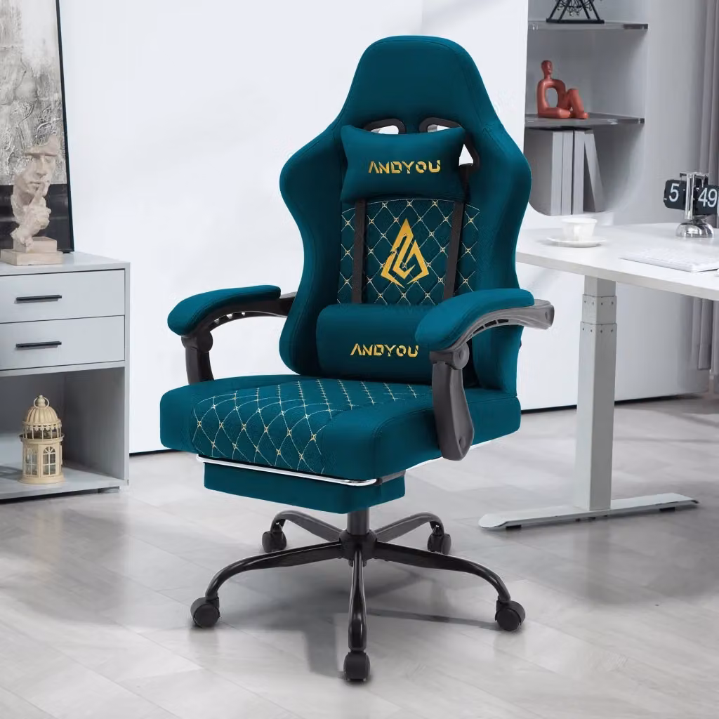 Sedia da Gaming Ergonomica ANDYOU in Similpelle PU Stile Racing con Braccioli, Blu Navy – 2