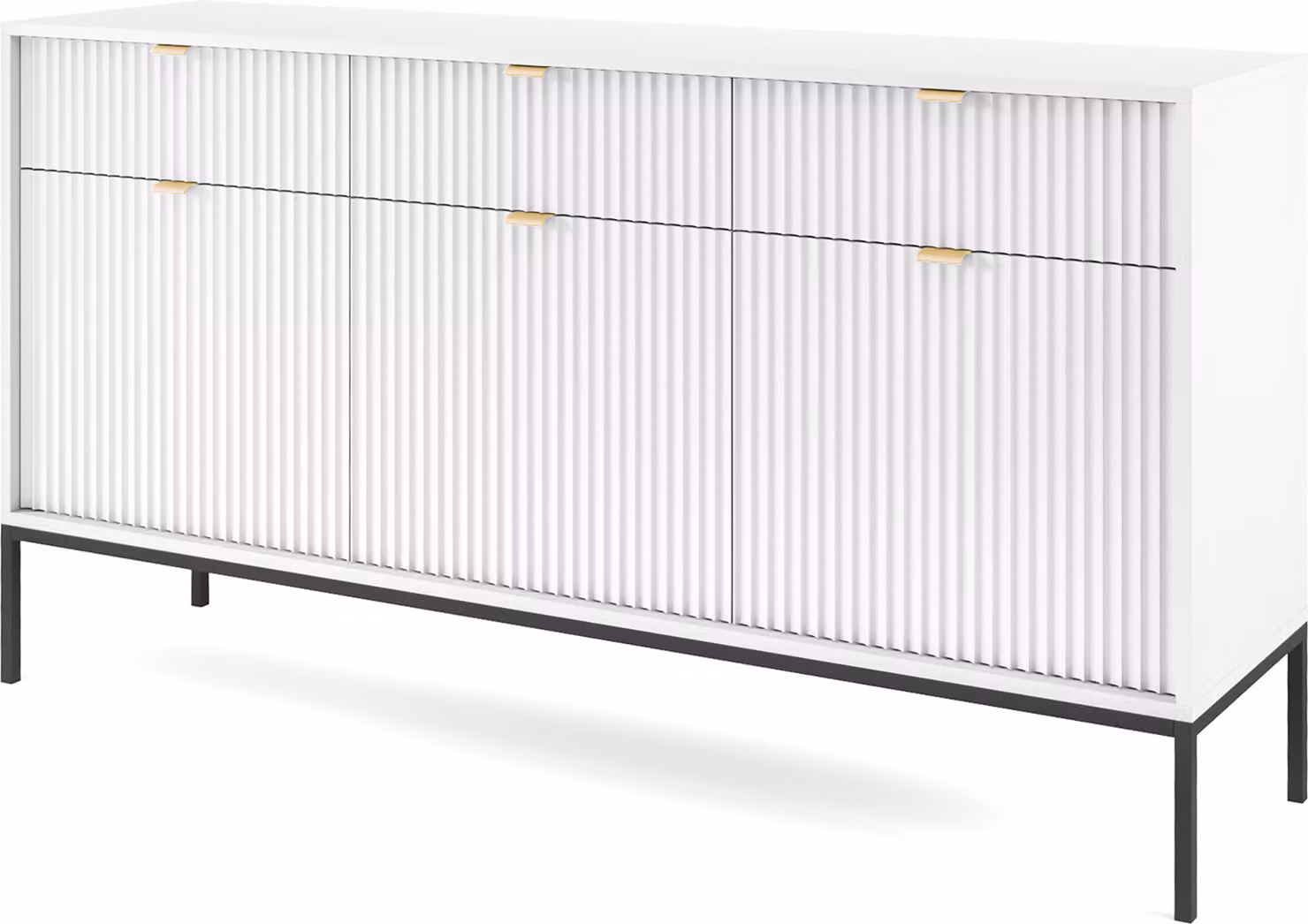 Comodà Masseno STELLARE da 154 cm con 3 cassetti e 3 ante per soggiorno e camera da letto, stile moderno, 154x39x83 cm, bianco / bianco