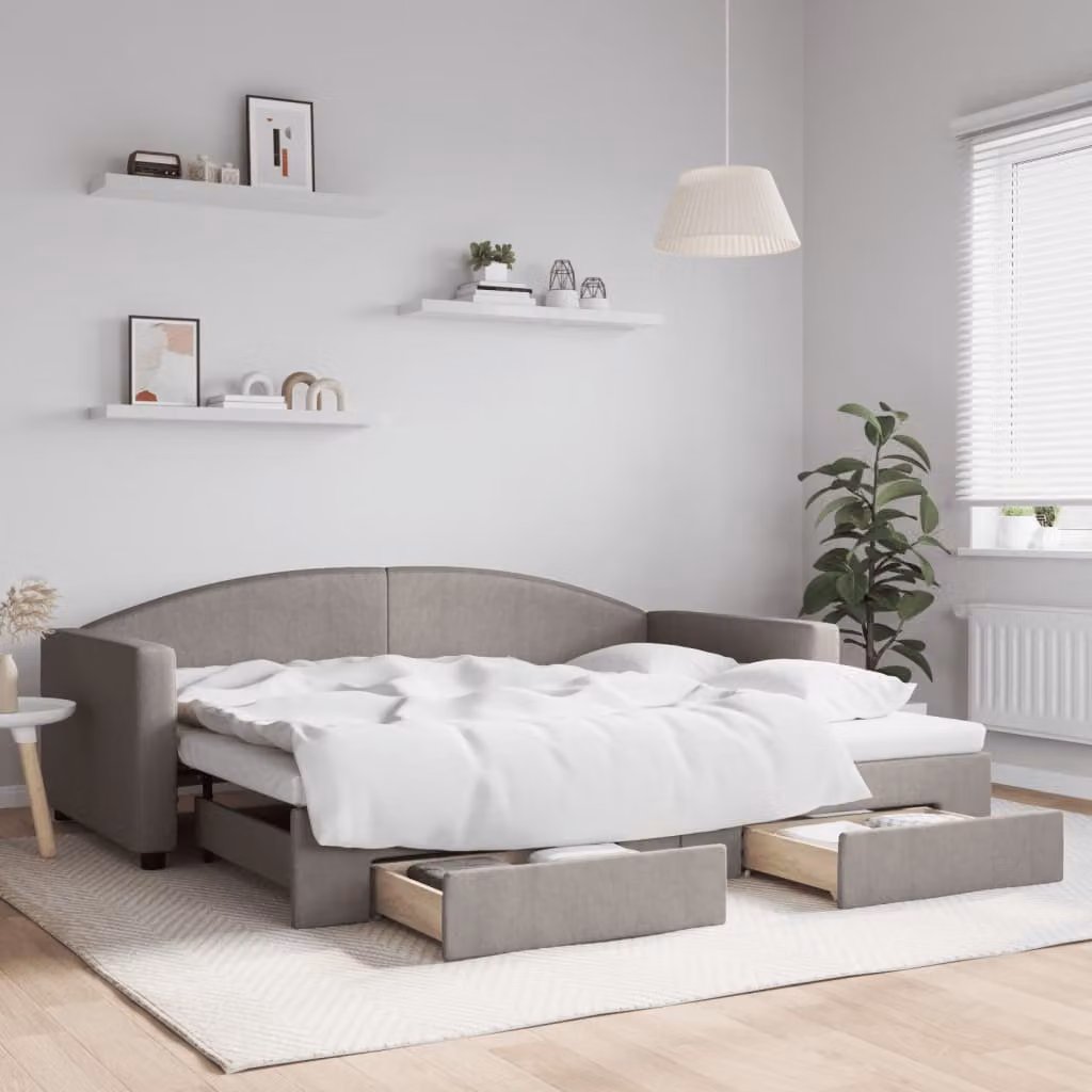 Maison Exclusive - Divano letto estraibile con cassetti, color taupe, 90x200 cm, rivestimento in tessuto