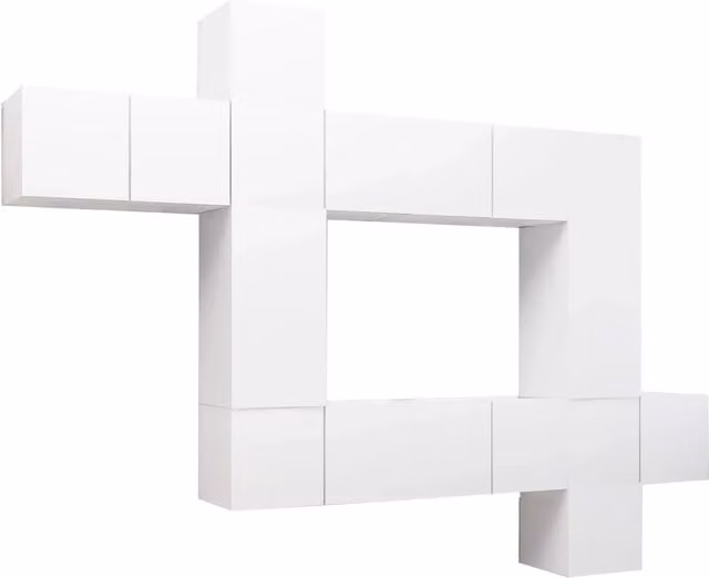Set di mobili in legno ingegnerizzato bianco da 10 pezzi tra cui armadio credenza mobile TV e televisore per soggiorno camera da letto e salotto. 02_0024352
