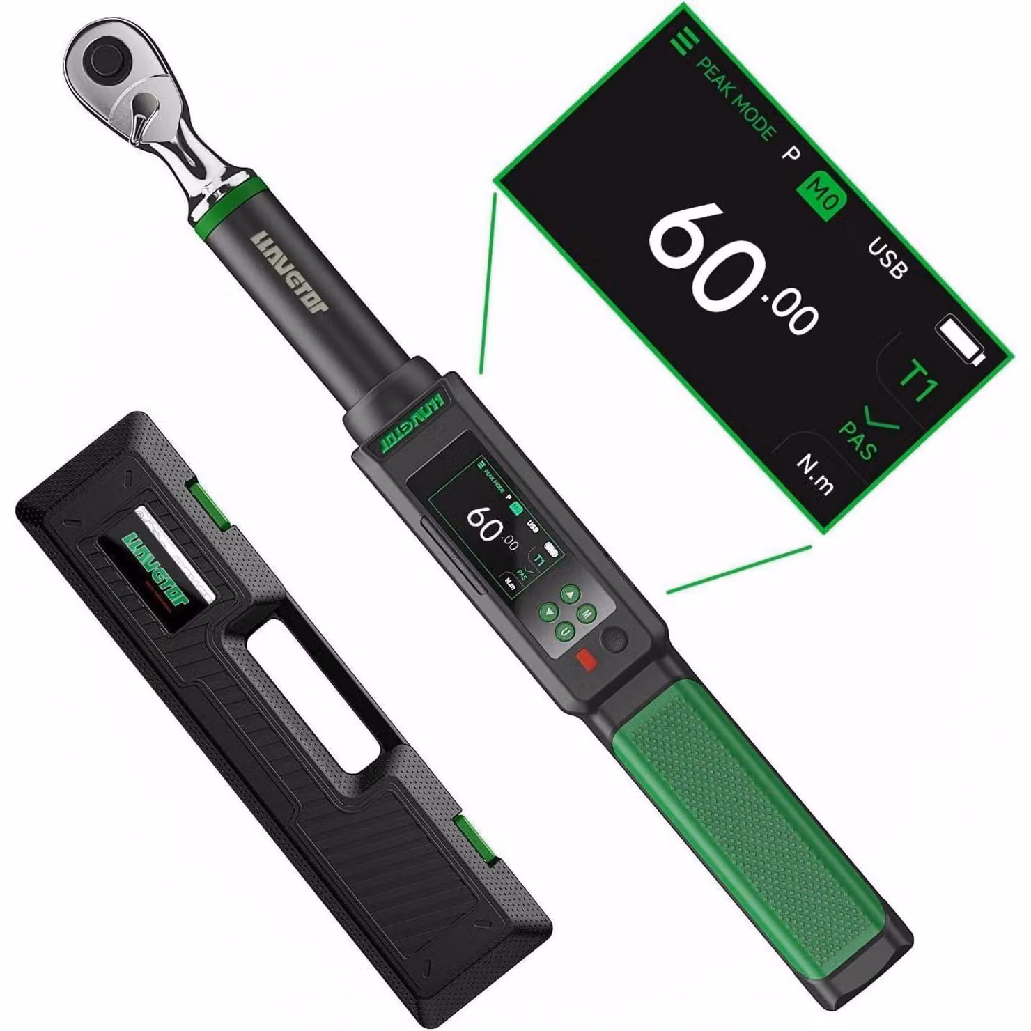 Chiave dinamometrica digitale da 3/8 di pollice, con coppia da 3 a 60 Nm e precisione di ±1%, dotata di cicalino e display a LED