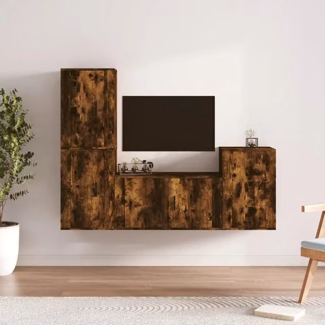 Set di mobili porta TV 4 pezzi vidaXL in legno multistrato color rovere fumo marrone per soggiorno – 1