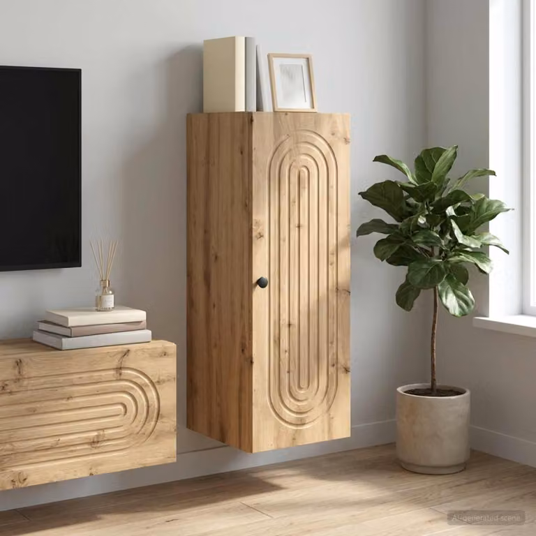 Mobiletto a muro moderno vidaXL in legno e metallo marrone con ante a battente e ripiani interni L/P/H: 33 x 34,5 x 90 cm