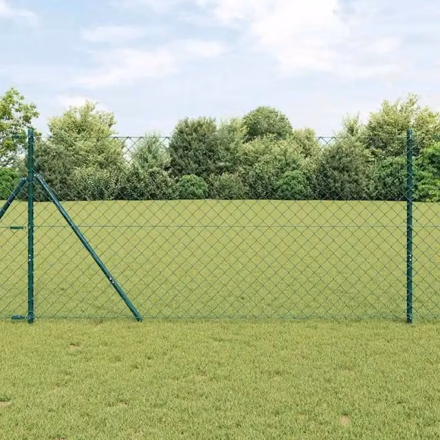 Recinzione a maglie di catena vidaXL in acciaio rivestito in PVC verde da fissare a terra L: 25 m, H: 1,2 m