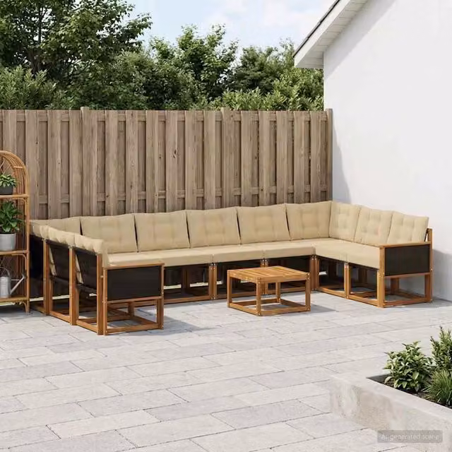 Set di divani da esterno 11 pz Naturale e Beige 3382249