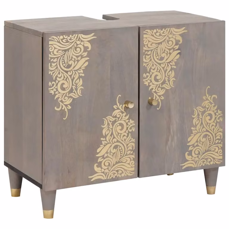 Armadio sottolavello moderno vidaXL con ante a battente, Grigio e Oro, L: 62 cm, P: 33 cm, H: 58 cm