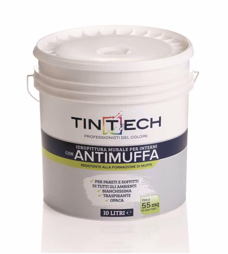 Tintech Idropittura Antimuffa Bianco 10 l Finitura Opaca per Interni