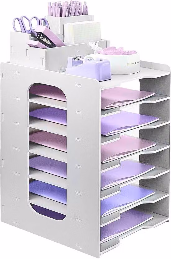 Organizer da scrivania - Archivio A4 - 7 scomparti - Bianco - con portapenne