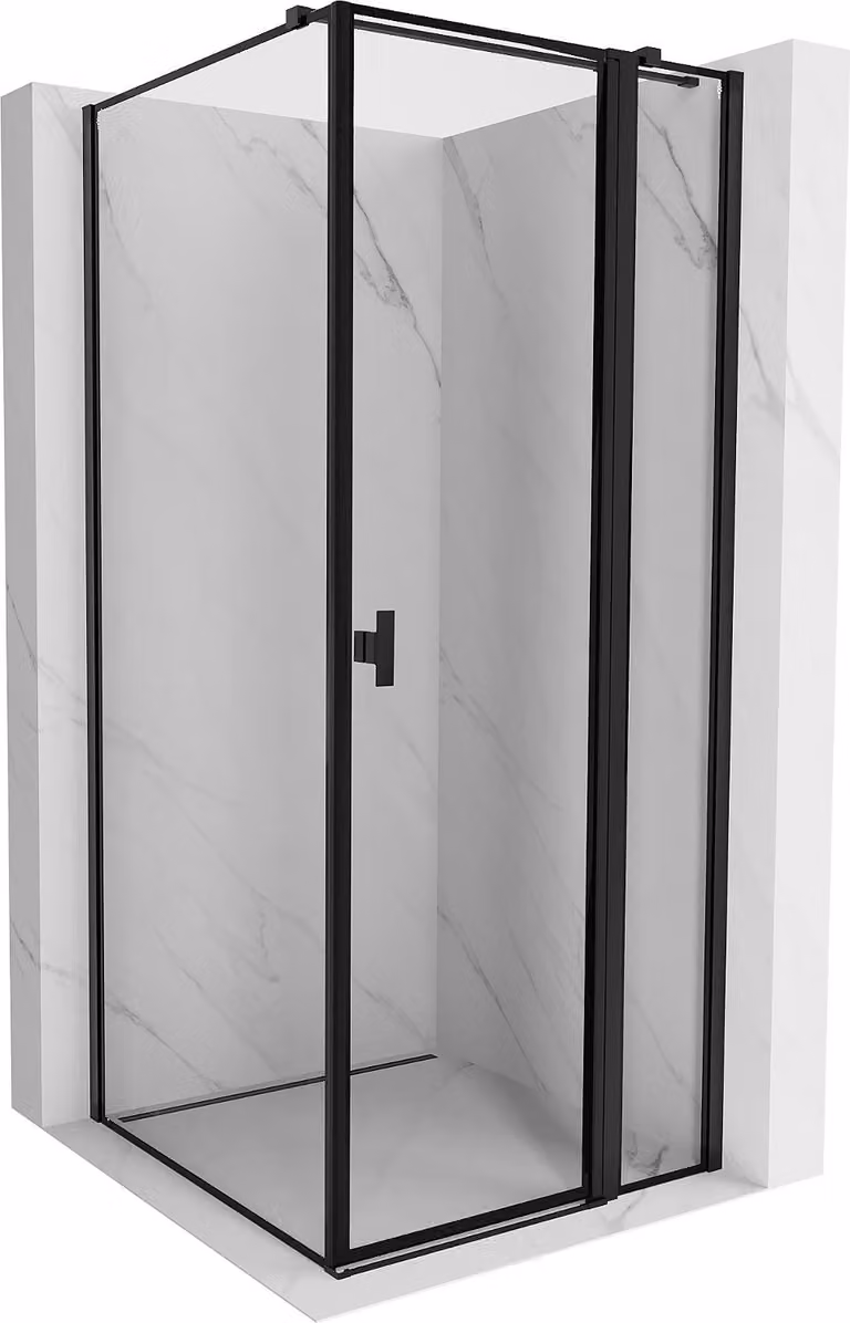 Mexen Mist T cabina doccia a battente destra 75 x 75 cm, cornice nera, nero - 8A4T-075-075-70-70-P