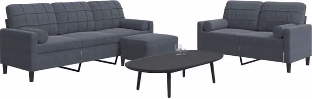 Set di divani moderno vidaXL in velluto grigio composto da divano a 3 posti, divano a 2 posti e pouf con cuscini inclusi