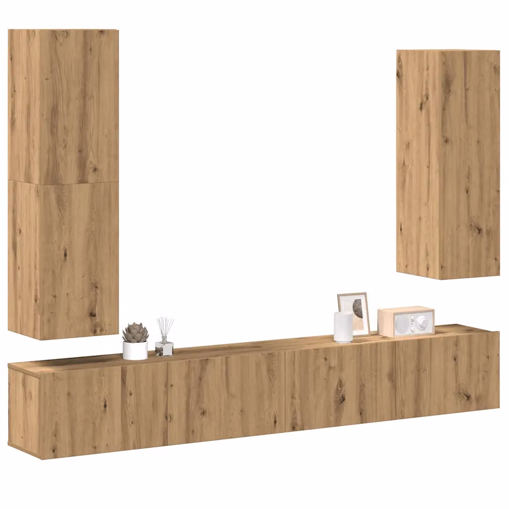 Set di 4 mobili TV da parete vidaXL in legno MDF color rovere marrone opaco