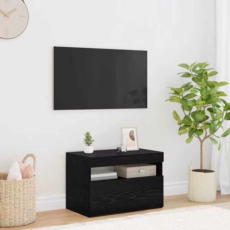 Mobile TV vidaXL moderno in legno ingegnerizzato rovere e nero con illuminazione integrata L: 60 cm, P: 35 cm, H: 40 cm