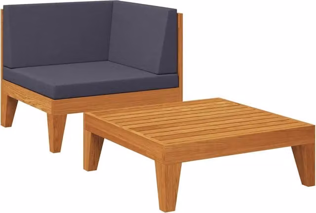 Set Salotto da Giardino a L DESIGN IN in Legno di Acacia con Cuscini Grigi e Tavolino – 1