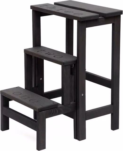 Sgabello Scaletta GIORDANOSHOP in Legno di Faggio Nero L: 60 cm, P: 40 cm, H: 46 cm