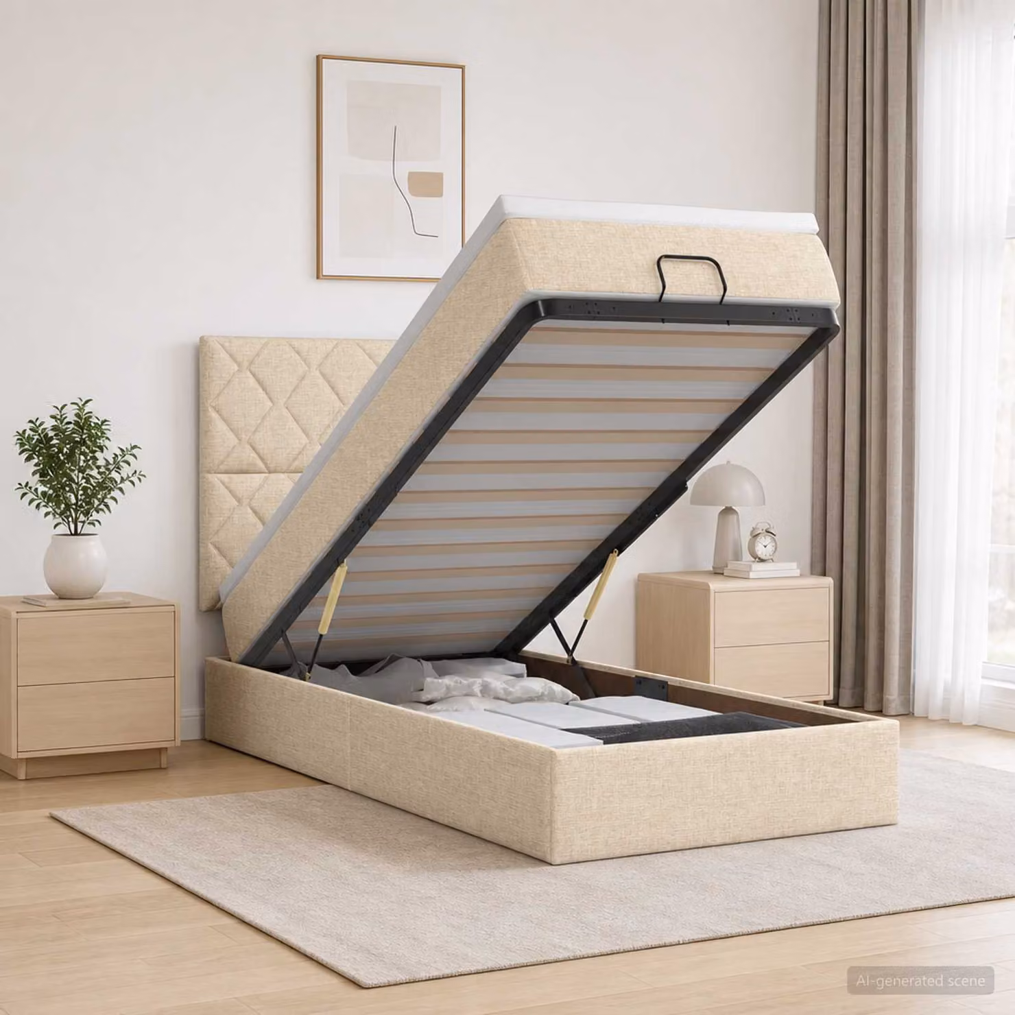 vidaXL Letto ottomano con materasso Crema 80 x 200 cm Tessuto