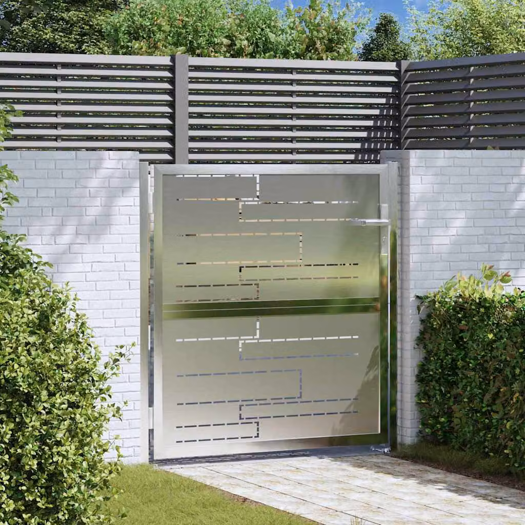 Cancello da giardino singolo vidaXL in acciaio inossidabile, Argento, 85 x 97 cm