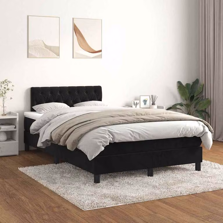 vidaXL Letto Ibrido con Giroletto a Molle e Materasso in Velluto Nero, L 120 cm x P 200 cm