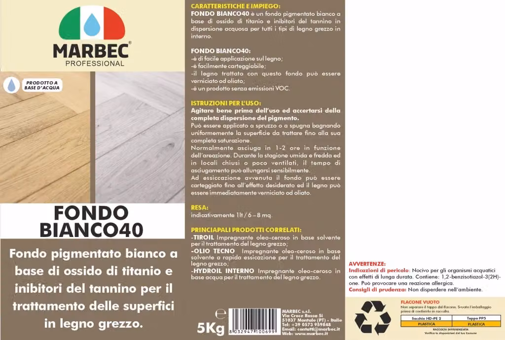 Fondo bianco a base acquosa per legno interno Marbec 5 kg – 2