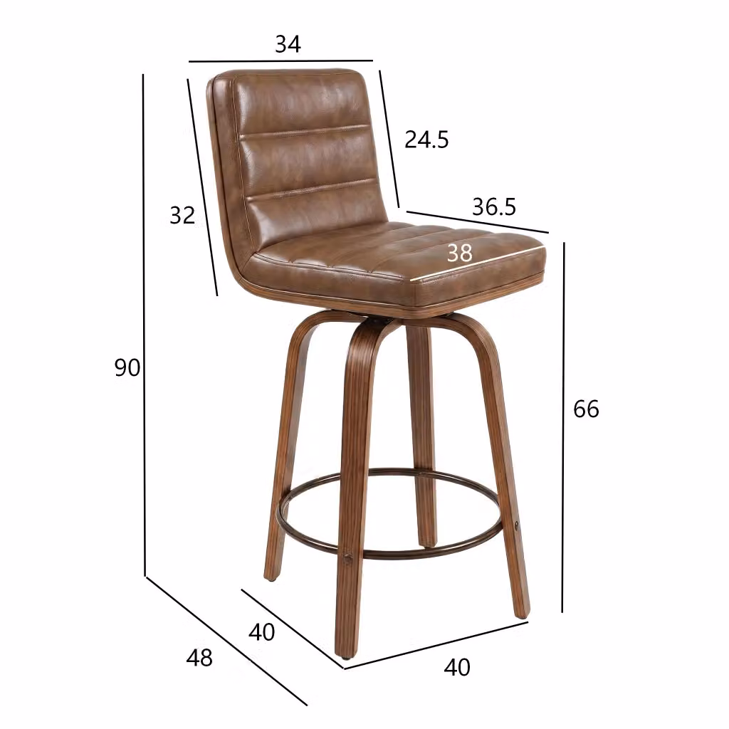 Sgabello da bar girevole a 360 MIVRAY in similpelle marrone con gambe in legno di faggio e poggiapiedi in stile retro – 2
