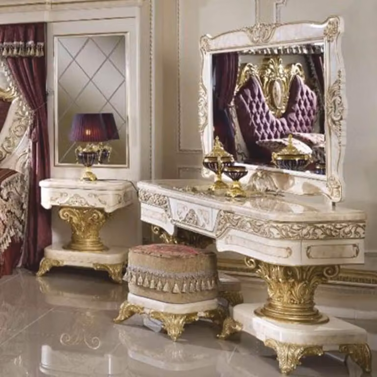 Casa Padrino set da toilette barocco bianco / beige / oro - Mobili barocchi