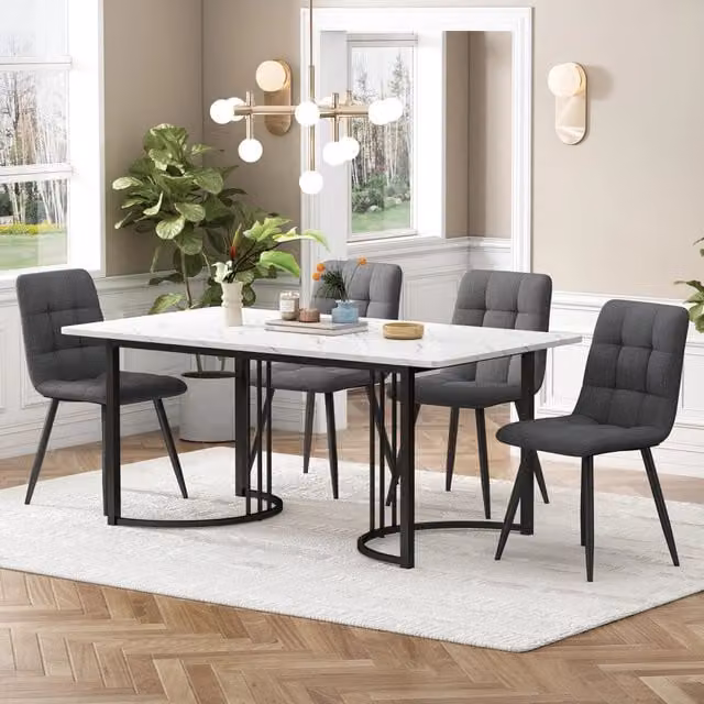 Tavolo da Pranzo Allungabile con 4 Sedie ¨C MINIMAL ¨C Piano MDF Bianco, Gambe Metallo Nero, 140x80