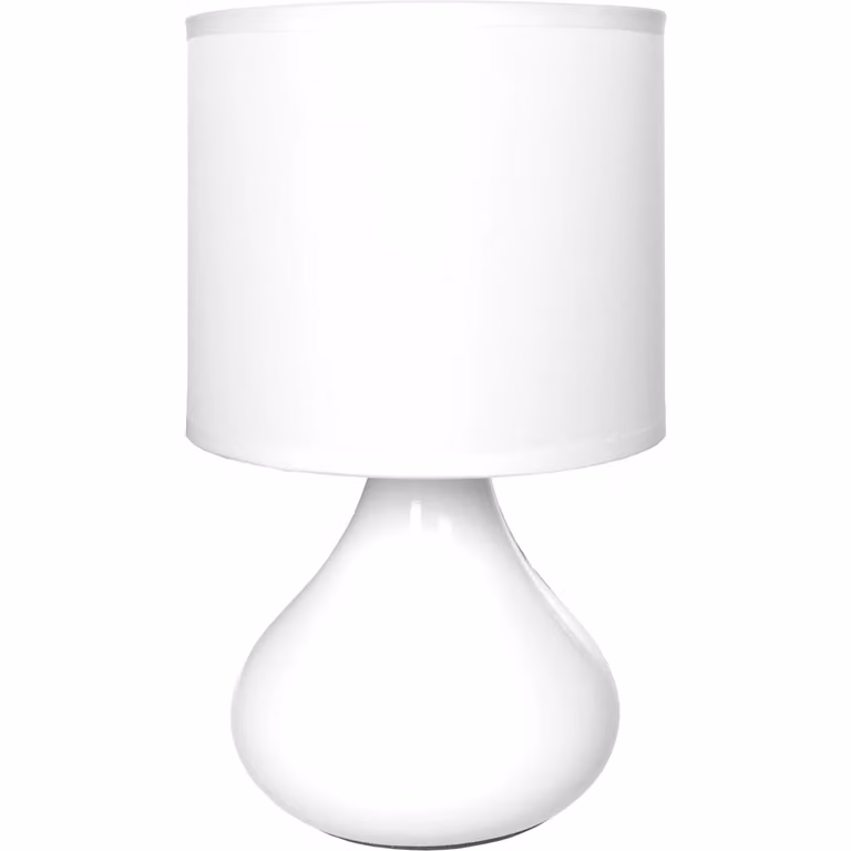 DICTROLUX Lampada da tavolo in ceramica bianca con paralume in tessuto, Altezza: 26 cm