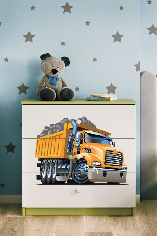 Cassettiera per bambini camion nel colore verde Babydreams