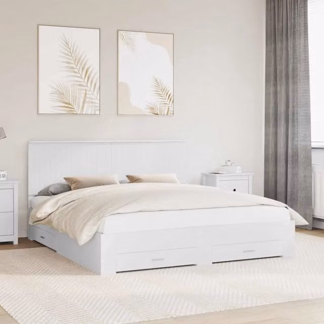 Letto moderno Design In con cassetti in legno multistrato laccato bianco L/P/H: 200 x 180 x 100 cm