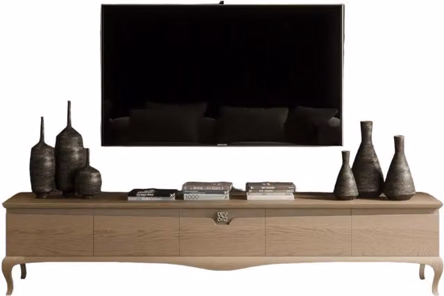 Mobile porta TV moderno in legno di frassino beige con 5 cassetti Mobili 2G L/P/H: 247 x 50 x 52 cm
