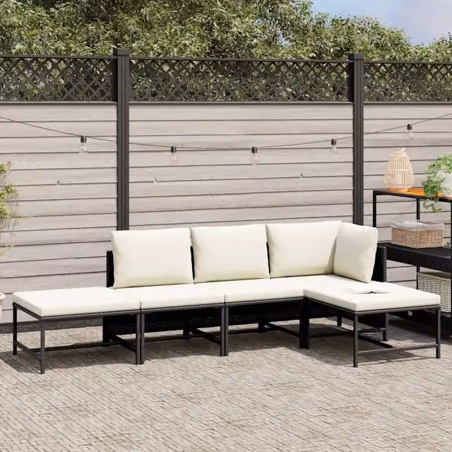 Set Divani da Giardino 5 pz con Cuscini in Polyrattan Nero 313517