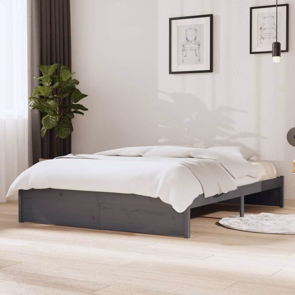 The Living Store Letto in legno massiccio grigio 140x200 cm