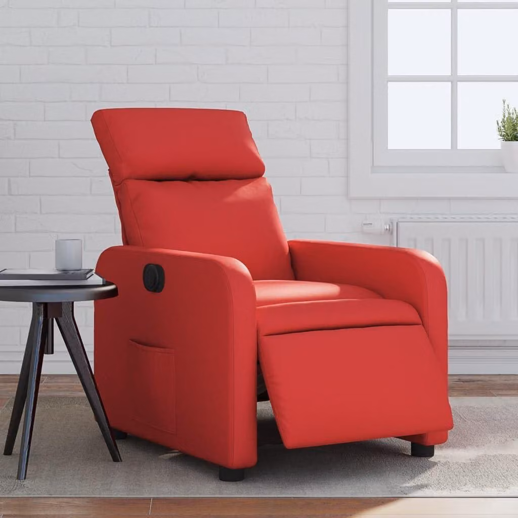 Poltrona reclinabile elettrica per televisione, rivestita in ecopelle rossa, con tasche laterali