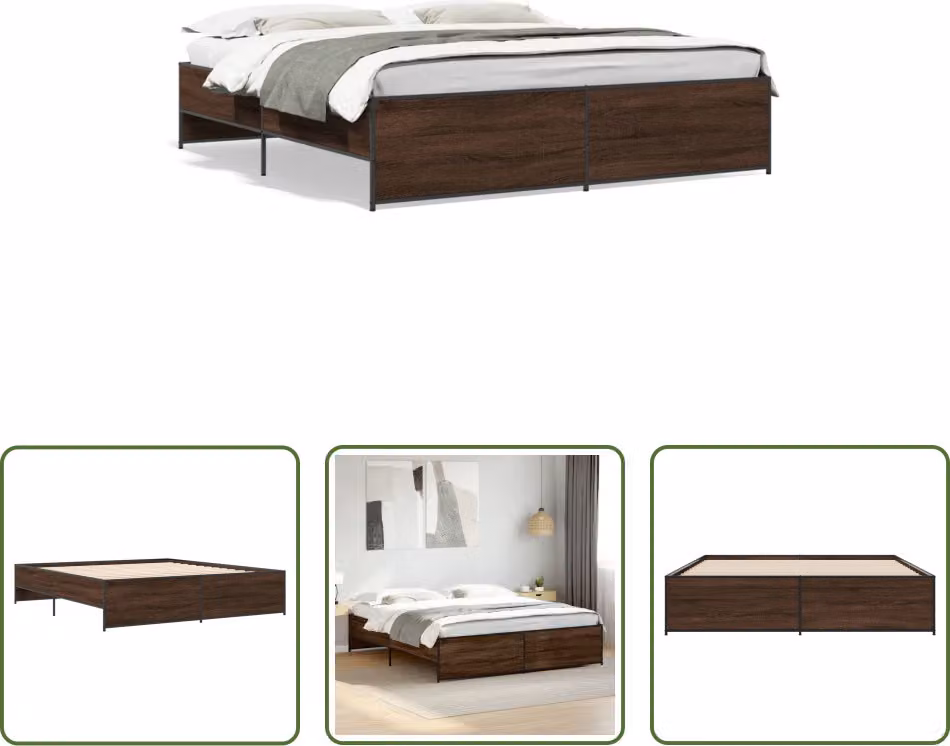 The Living Store Struttura letto in rovere marrone 200x200 cm Materiale legno Metallo