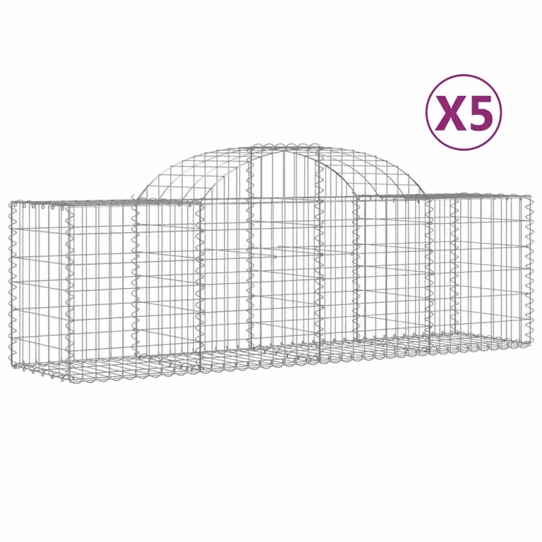 Cesti Gabbioni ad Arco 5 pz 200x50x60/80 cm Ferro Zincato