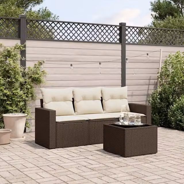Set Divano da Giardino 4 pz con Cuscini Marrone in Polyrattan 3218663