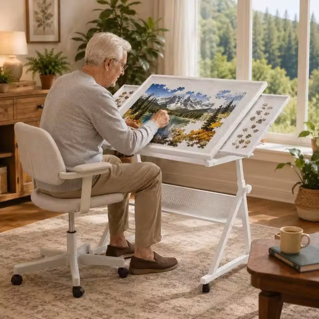Puzzle 1500 Pezzi con Tavola in Metallo e 4 Vassoi Bianchi, per Adulti