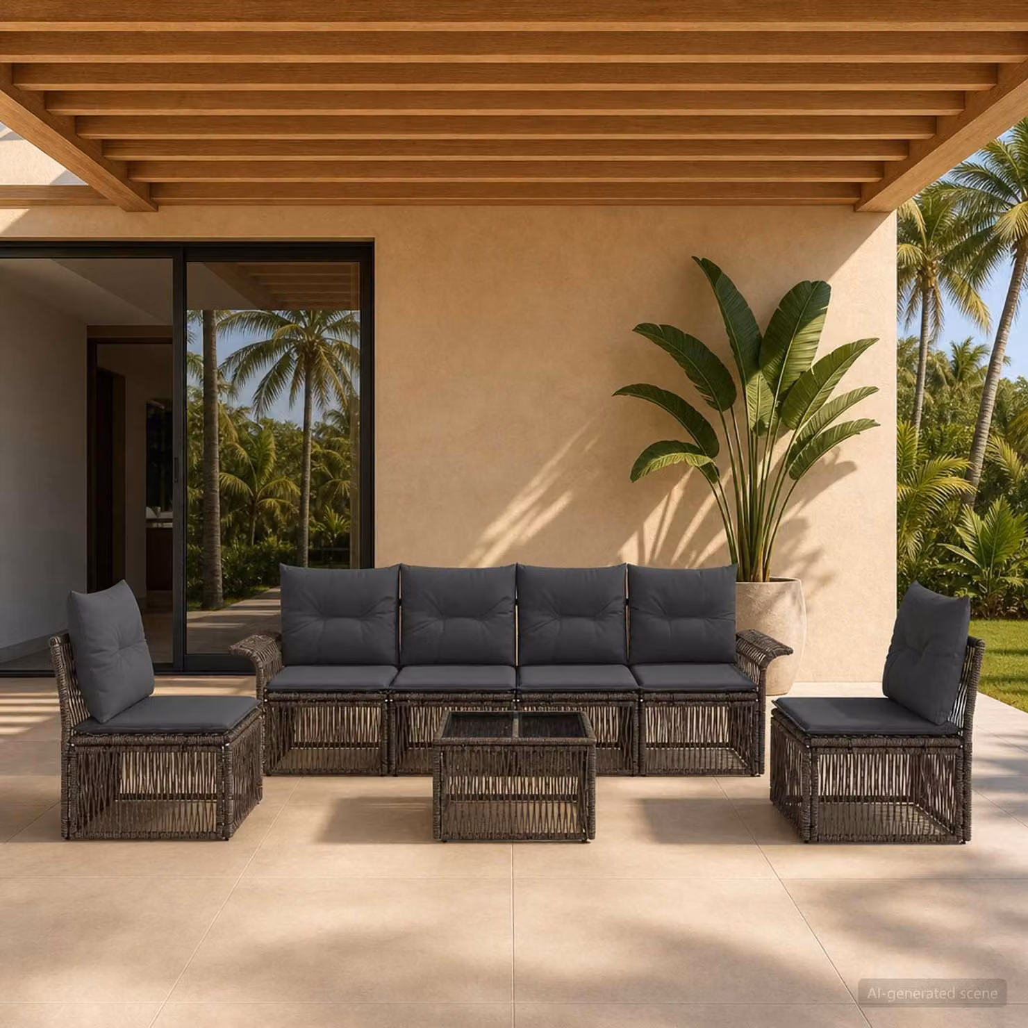 Maison Exclusive - Set da giardino composto da 7 pezzi, divano, colore grigio, realizzato in rattan sintetico