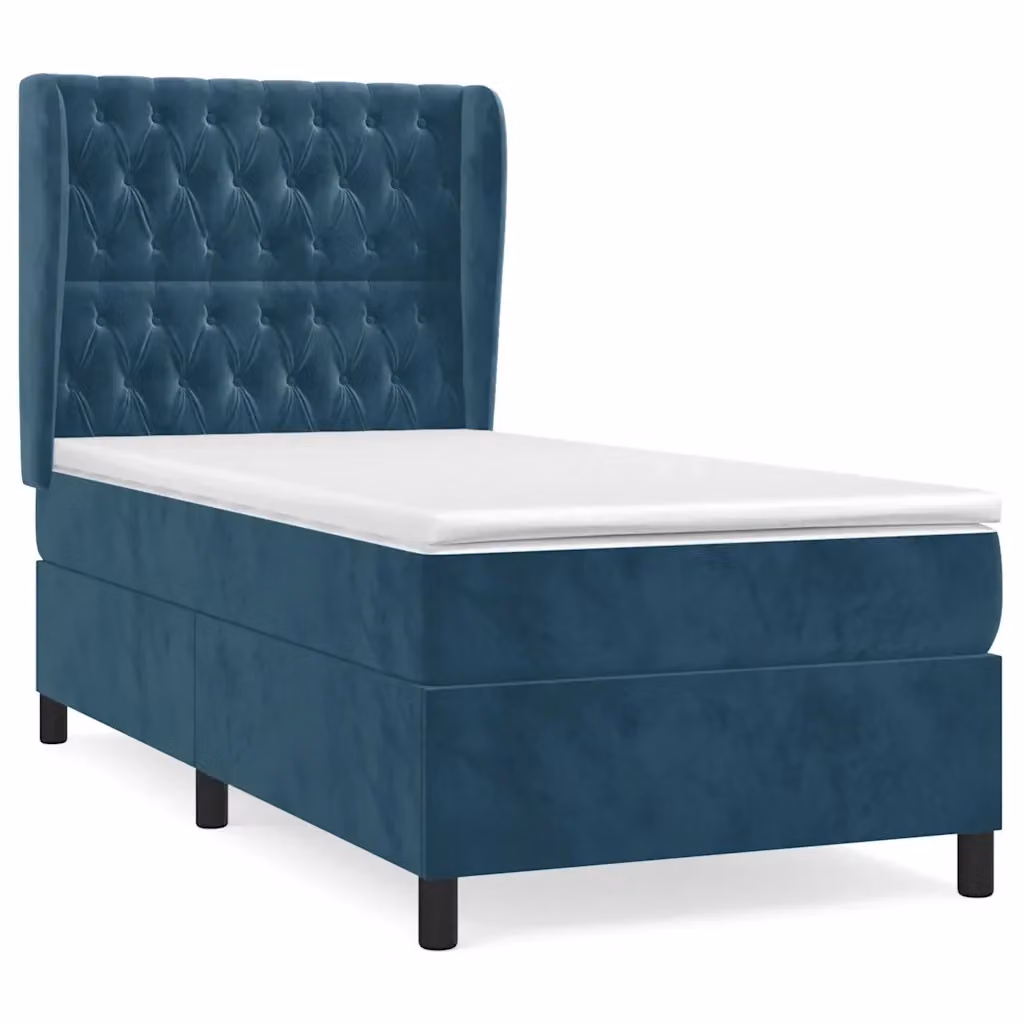 Letto con Giroletto a Molle e Materasso Ibrido vidaXL in Velluto Blu e Bianco L/P: 90 x 190 cm – 2