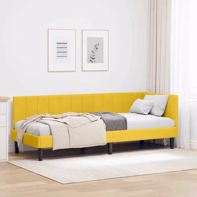 Letto ad angolo con chaise longue asimmetrica vidaXL in velluto giallo L: 80 cm, P: 200 cm, H: 72 cm