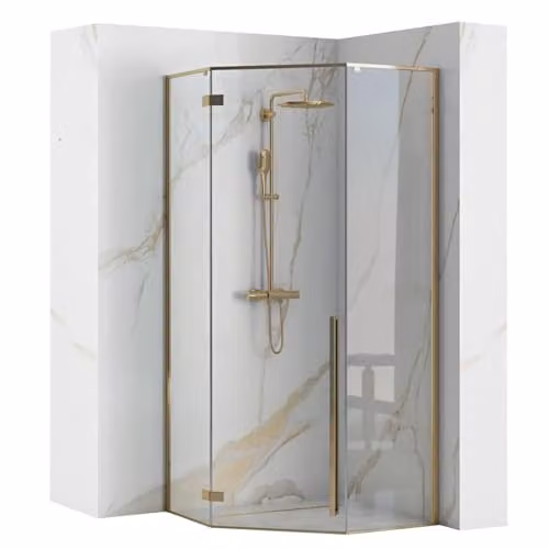 Rea - Box Doccia Diamond Gold 90X90X195 cm Vetro Di Sicurezza Temperato Trasparente 6mm (Oro) Senza Piatto Doccia