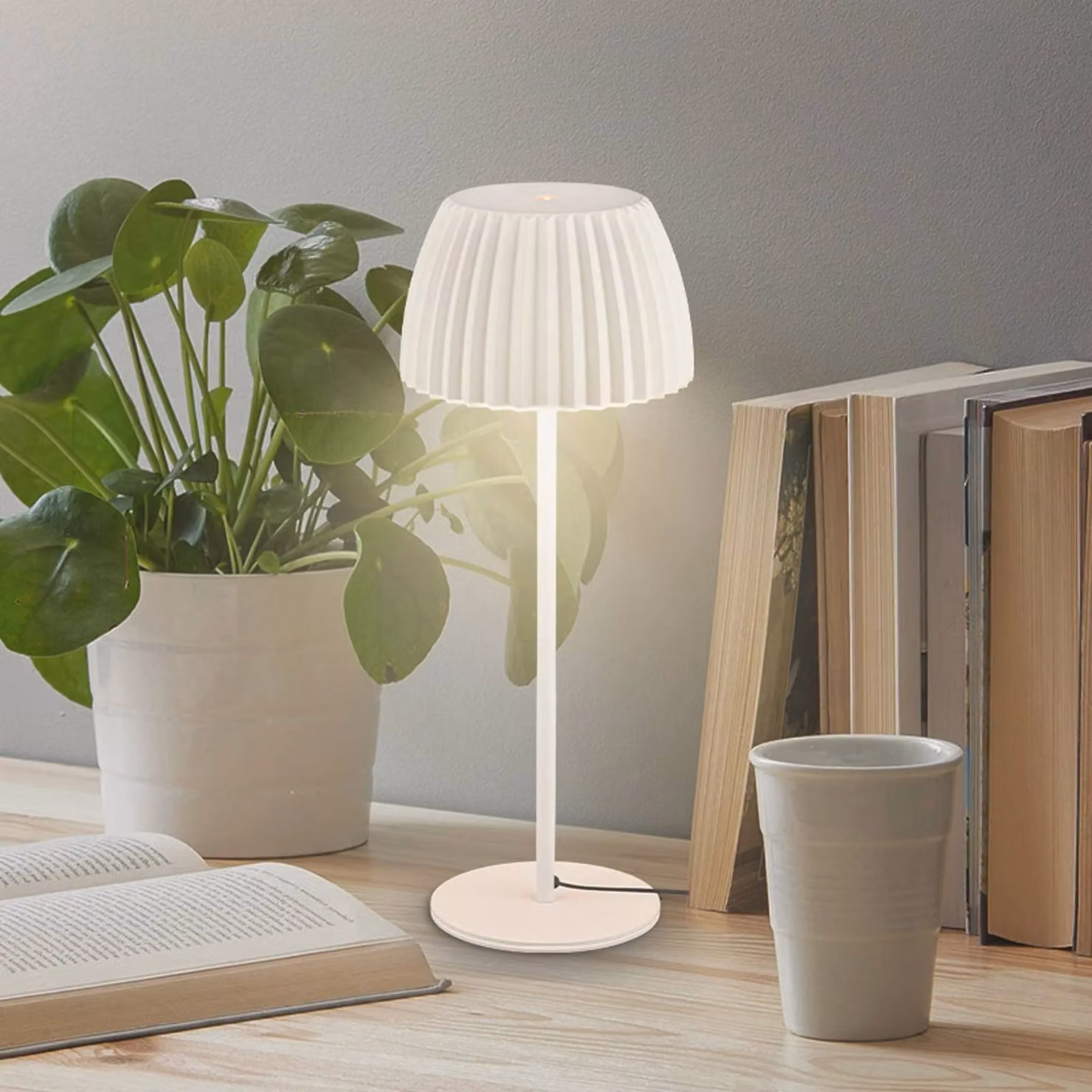 Briloner Lampada da tavolo a LED Loca, dimmerabile, Bianco / Opale, Soggiorno / Sala da pranzo, Metallo, Moderno, Lampada da tavolo LED
