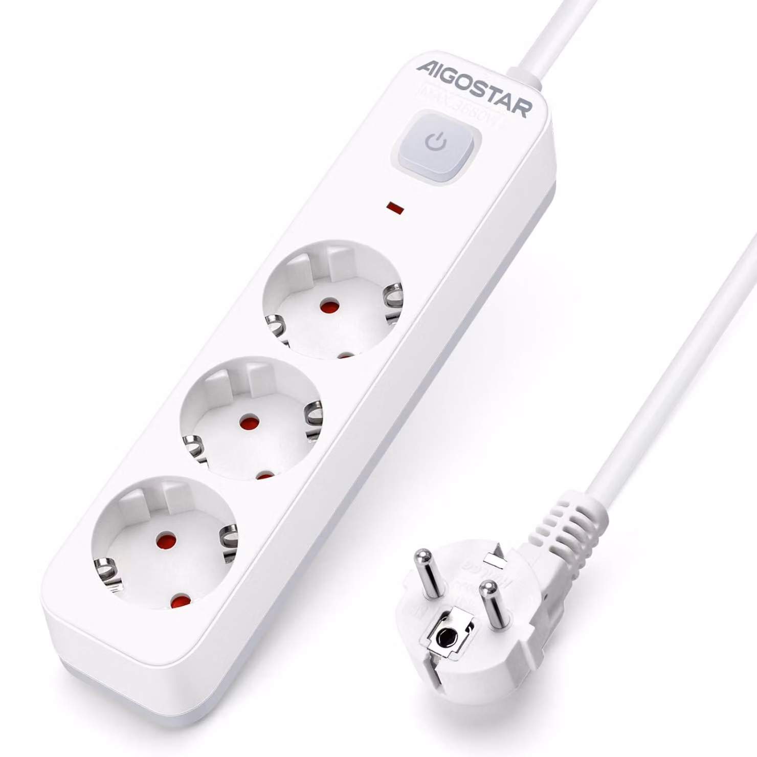 Ciabatta multipresa Aigostar con 3 prese e interruttore, presa multipla con protezione per bambini, ciabatta con cavo da 3 metri – dimensioni triple, senza porte USB, cavo da 3 metri